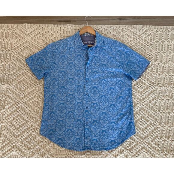 Robert Graham Highland Jacquard Light Blue Short Sleeve Button-Up Shirt Large - Picture 3 of 8
